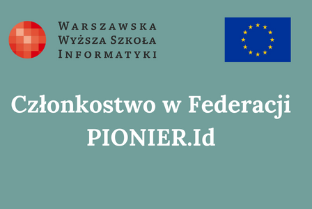 Logo WWSI, logo Unii Europejskiej oraz napis Członkostwo w Federacji PIONIER.Id